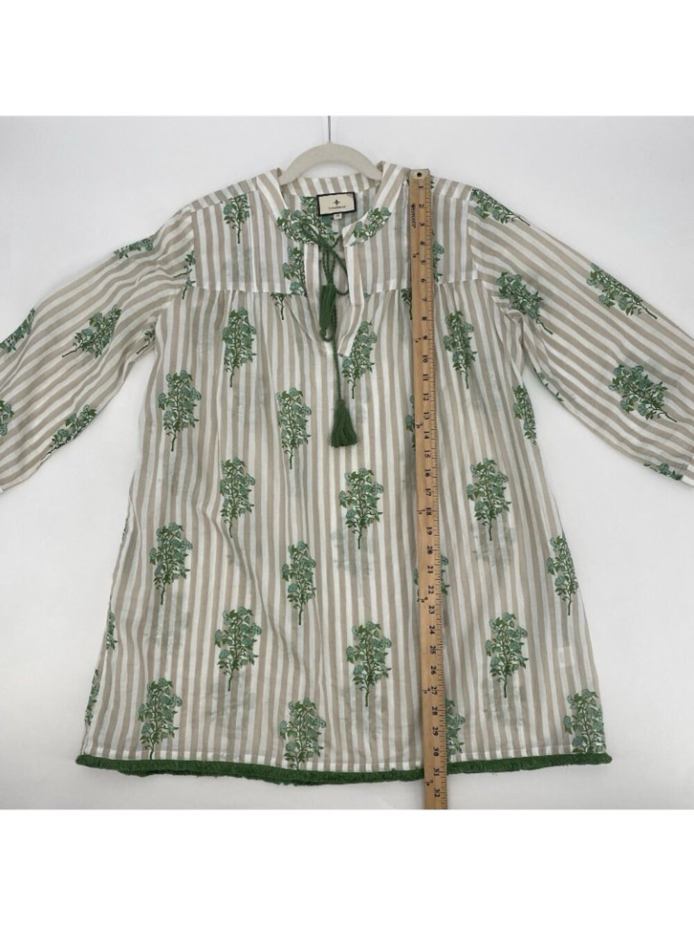 Tuckernuck Womens XS Cream Green Floral Stripes Coastal Tropical Tunic Dress - Picture 7 of 16